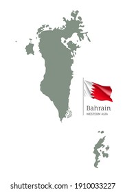 Silhouette of Bahrain country map. Detailed map of with Bahrain national flag, Western Asia country territory borders. Political or geographical design element vector illustration on white background