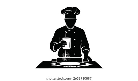 Silhouette: Baker Dusting Flour on Countertop for Dough