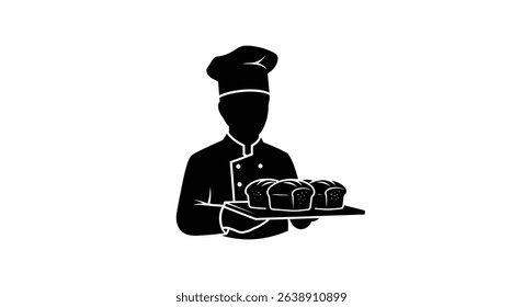Silhouette: Baker Holding Tray of Freshly Baked Bread Loaves