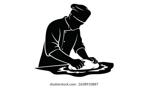 Silhouette: Baker Kneading Dough on Work Surface