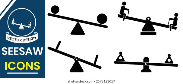 Silhouette of balance, seesaw, childhood memoirs Vector illustration. Seesaw icon, Balance swing icon set vector illustration. Equal and unequal weight, balanced, unbalanced sign and symbol design.