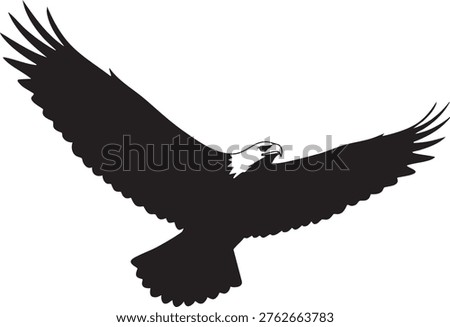 Silhouette of a bald eagle soaring with wings spread wide