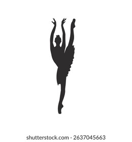 Silhouette ballerina. Beautiful drawing ballerina. Black silhouette of a dancer. Stock illustration isolated  on white background.