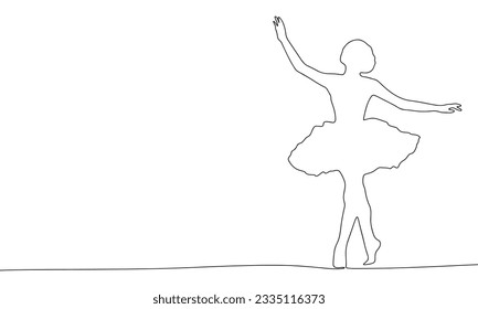 Silhouette of ballerina. Concept of dance ballet banner. One line continuous minimalism vector illustraiton. Line art, outline.