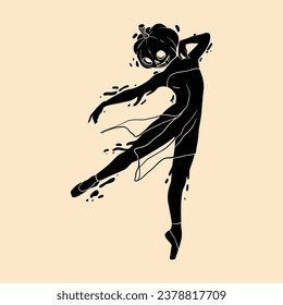 Silhouette of a ballerina, a dancer with a pumpkin instead of a head in a jump. Design element for Halloween, posters, prints for clothing, banners, covers, websites, social networks, logo