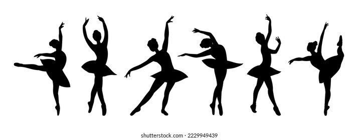 Silhouette of Ballerina Dancing Ballet isolated on white. Girl, Woman Classic Choreography dancer