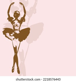 Silhouette ballerina in gold ballet tutus and pointe on pink background. Dancers in beautiful poses. Ballet. Concept poster design template.