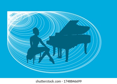 silhouette of a ballerina on a chair and grand piano