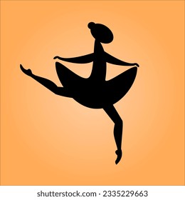 Silhouette of a ballerina on an orange background. Dancing ballerina. Ballerina stands on one leg.