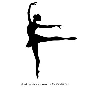 Silhouette of ballerina on a white background. Ballet dancing. Ballet dancer silhouette. 