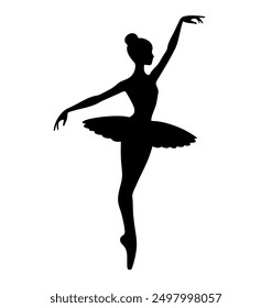 Silhouette of ballerina on a white background. Ballerina in a tutu. Ballet dancing. Ballet dancer silhouette. 