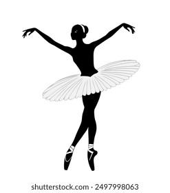 Silhouette of ballerina on a white background. Ballerina in a tutu. Ballet dancing. Ballet dancer silhouette. 