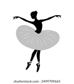 Silhouette of ballerina on a white background. Ballerina in a tutu. Ballet dancing. Ballet dancer silhouette. 