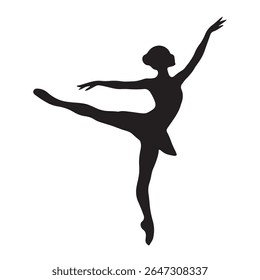 Silhueta de uma bailarina realizando um movimento de dança de balé gracioso