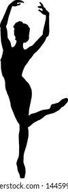 Silhouette of a ballerina pirouette in a dancing position. Hand drawn vector illustration. 