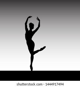 Silhouette of a ballerina pirouetting in the limelight. Vector illustration.