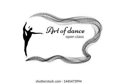 silhouette of a ballerina in a twine ballet stand , dance as art inscription in frame of flying particles