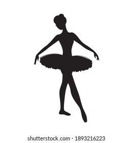 Bailarina de silueta. Mujer bailarina. Ilustración en blanco y negro de una bailarina clásica. Ilustración bursátil aislada en fondo blanco.