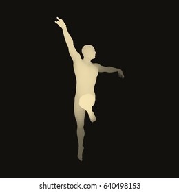 Silhouette of a Ballet Dancer. 3D Model of Man. Human Body. Sport Symbol. Design Element. Vector Illustration.