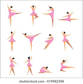 Silhouette of ballet dancer. Ballerina in various poses isolated on white backgropund vector illustration