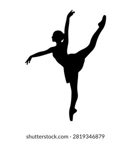 Silhouette of a ballet dancer executing a graceful move with one leg raised and arms extended, showcasing elegance and flexibility in dance.