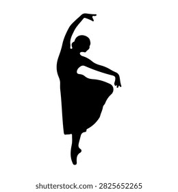 Silhouette of a ballet dancer in mid-air pose showcasing elegance and poise, emphasizing movement and artistic expression.