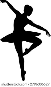 Silhouette of ballet dancer performing pirouette. Elegant pose, graceful movement, classical dance art, stage performance, artistic expression. Isolated on transparent background.