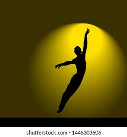 Silhouette of a ballet dancer performing a Tour en l'air leap. Vector illustration. 