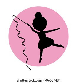 Silhouette ballet dancer with ribbon