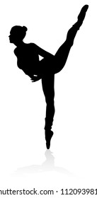 Silhouette ballet dancer woman dancing in pose or position