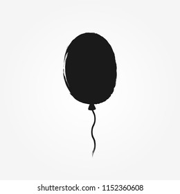 Silhouette of balloon drawn by hand with rough brush. Grunge, watercolor, sketch, graffiti. Isolated vector illustration.