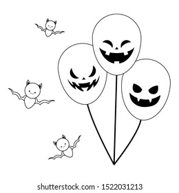 silhouette of balloons helium of halloween on white background vector illustration design