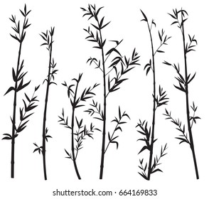 Silhouette of bamboo forest isolated on white background