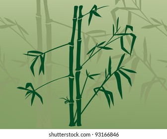 Silhouette of bamboo with shadows behind.