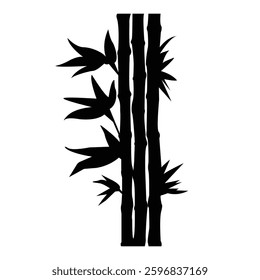 A silhouette of bamboo stalk and branch vector icon illustration on white background.