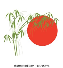 Silhouette Bamboo and Sun, Isolated on white background, high resolution