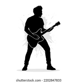 Silhouette of a band guitarist. Vector illustration