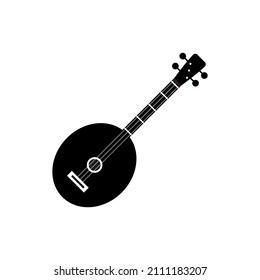 Silhouette of Banjo, Musical string instrument. Isolated on white background.