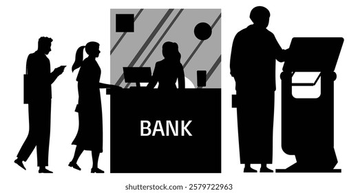 Silhouette of a Bank Building with Tall Columns and a Grand Entrance