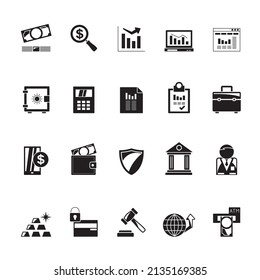 Silhouette Bank, Business and Finance icons - vector icon set