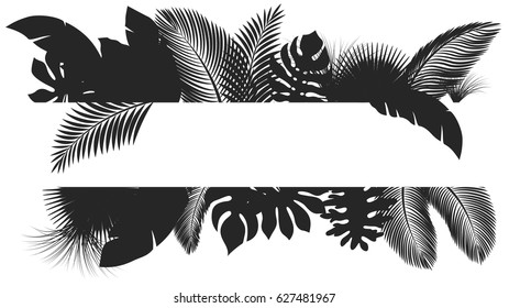 Silhouette banner tropical leaves, suitable for nature concept, summer and holiday. Vector illustration