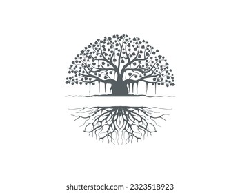 Silhouette of Banyan tree vector illustrations, hand drawn art isolated  svg