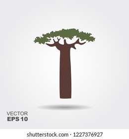 Silhouette baobab tree. Icon in flat style with shadow
