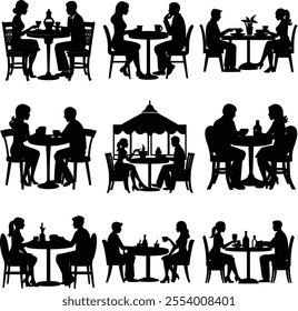 silhouette, bar, vector, cafe, restaurant, date, couple, man, illustration, design, table, meeting, romantic, love, dinner, people, girl, isolated, woman, background, wine, female, valentine, sitting,