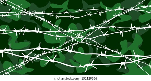 silhouette of the barbed wire on the background of a camouflage