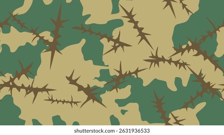 silhouette of the barbed wire on the background of a camouflage