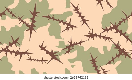 silhueta do arame farpado no fundo de uma camuflagem