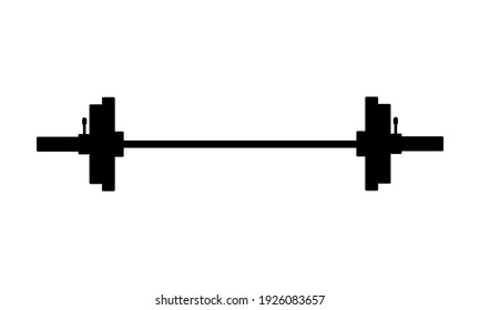 Silhouette barbell for weightlifting and fitness, bodybuilding icon isolated on white. Simple flat design. Vector illustration.