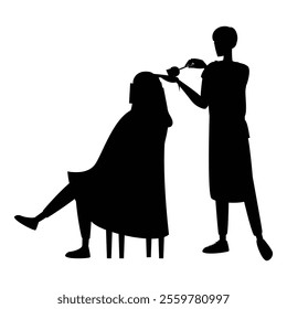 Silhouette of a Barber and Hairdresser in a Salon