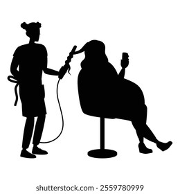 Silhouette of a Barber and Hairdresser in a Salon